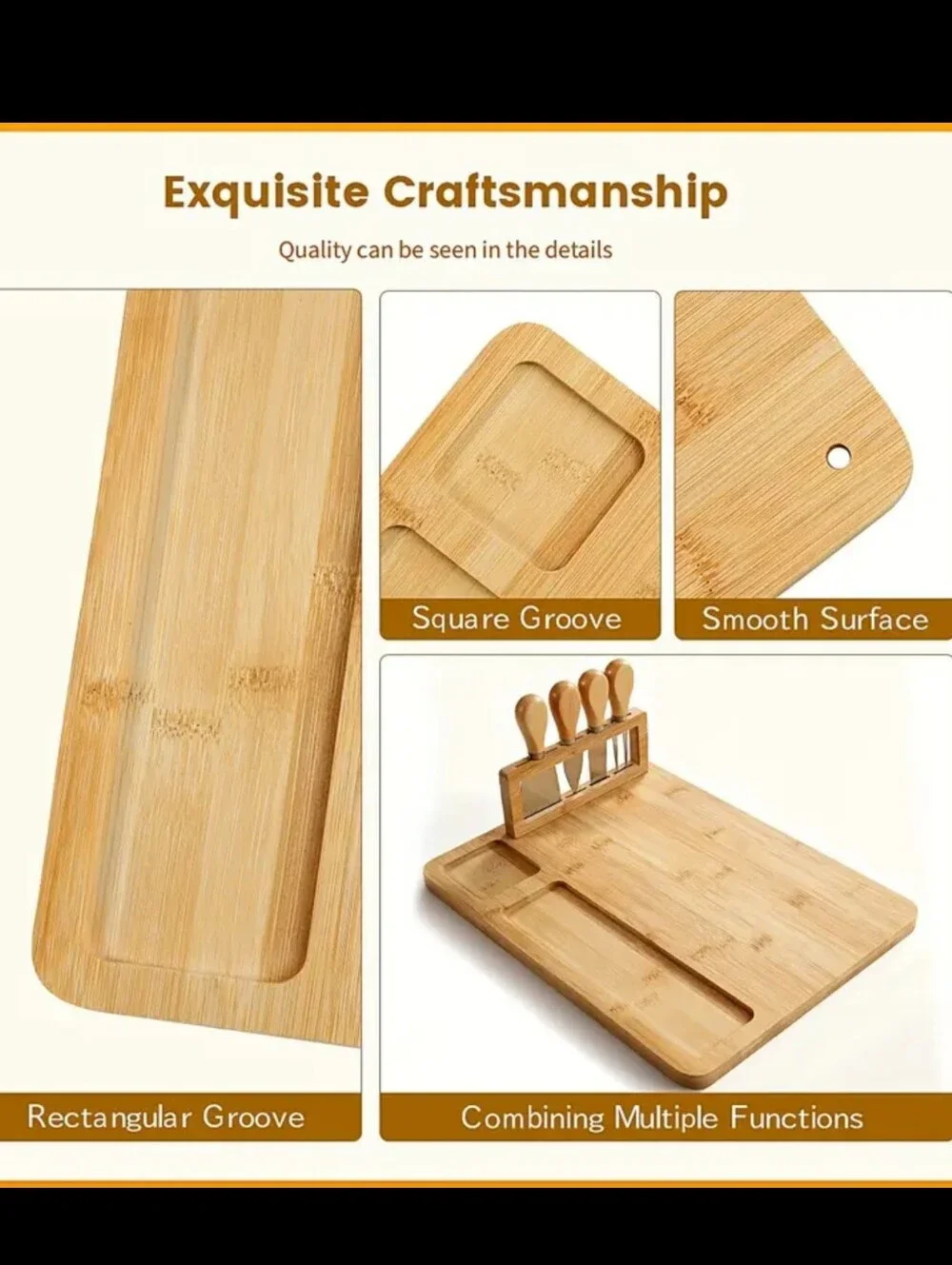 Bamboo Charcuterie Board With Knife Set